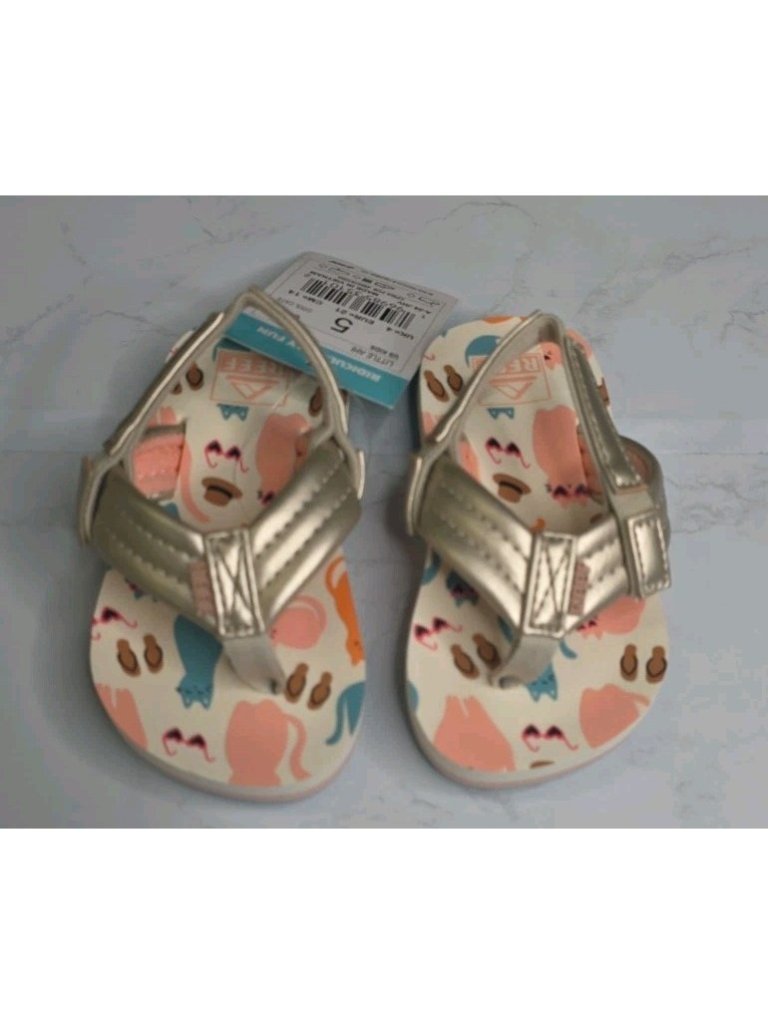 Reef Toddler Flip Flops Size 5 Gold Strap Cute Print Beach Sandals Nwt. Wl31 — image 3 of 5